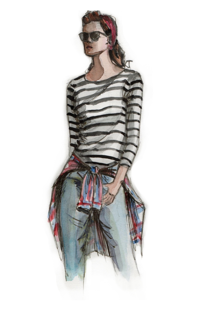 lavenderloafers, fashion blogger, sketch, picture, girl, striped top, jeans,