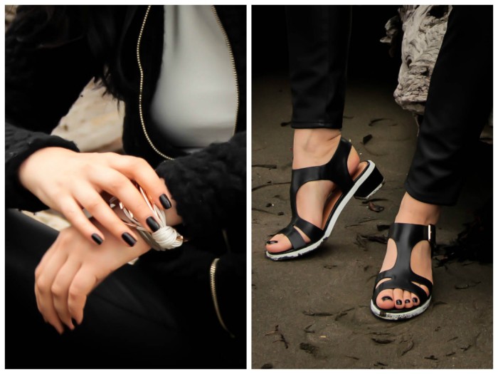 lavender-loafers-fashion-blogger-black-leather-pants-sandals-black-and-white-nail-polish-opi-overland-country-road-riddlemethis-kookai-chanel-lipstick-pirate99